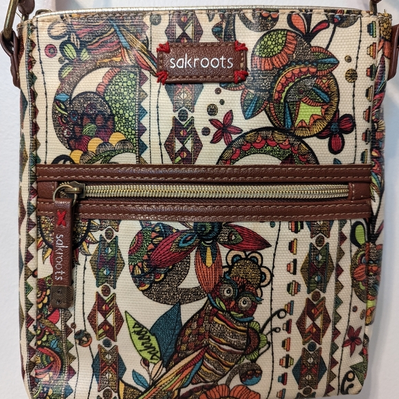 Sakroots Owl Peace Crossbody Purse with Owl Floral Print - Adjustable Strap - Picture 3 of 8